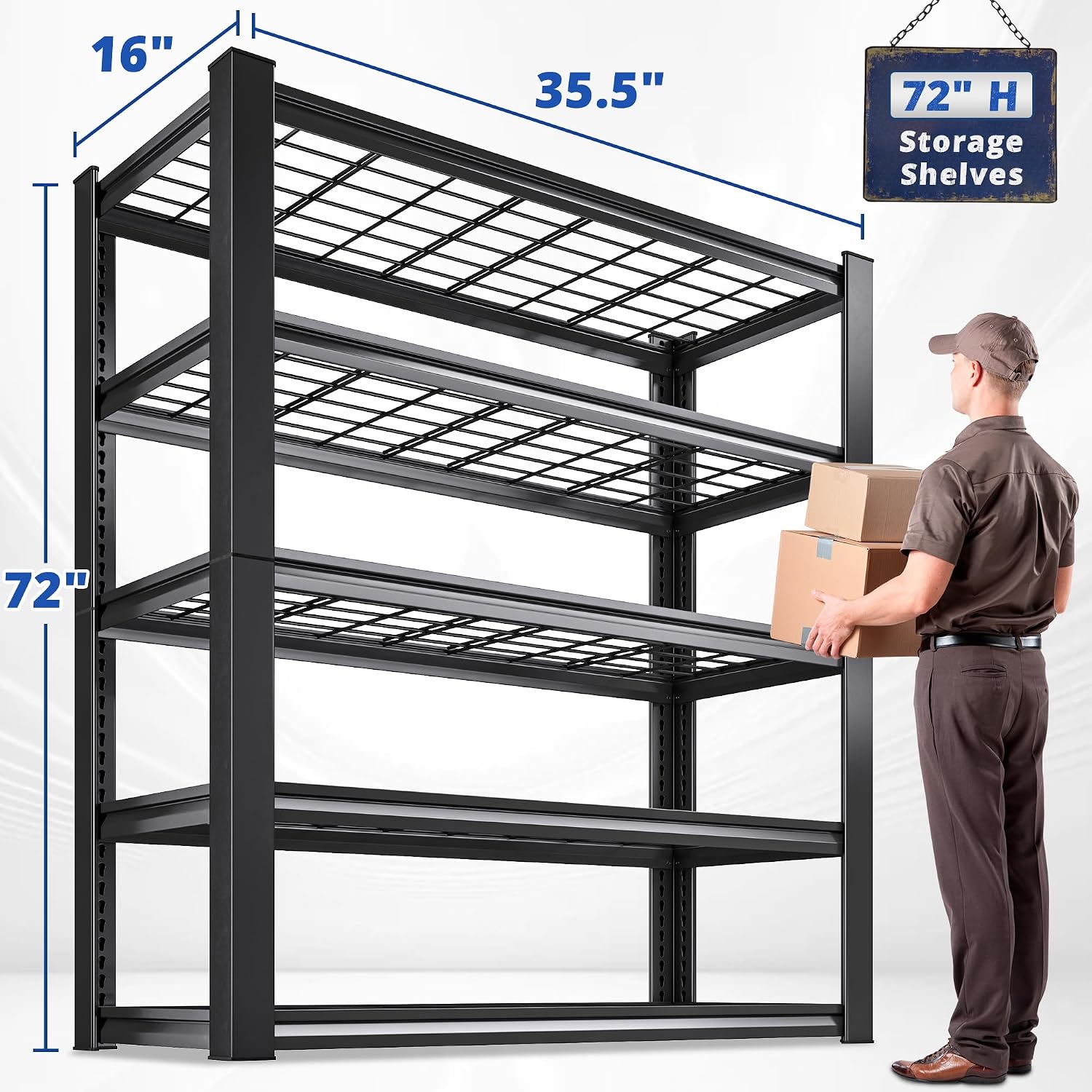 72" H Garage Shelving, 3010LBS Heavy Duty Storage Shelves, Tool-Free Adjustable Industrial Organizer Shelf for Garage