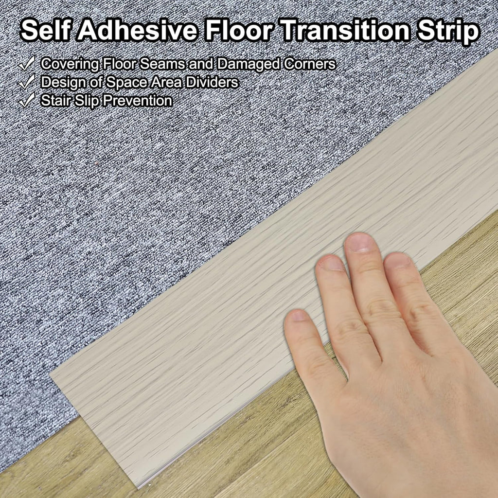 Self Adhesive Floor Transition Strip 10 ft x 3" Vinyl Flat Divider Flooring for Joining Floor Gaps Carpet Transition