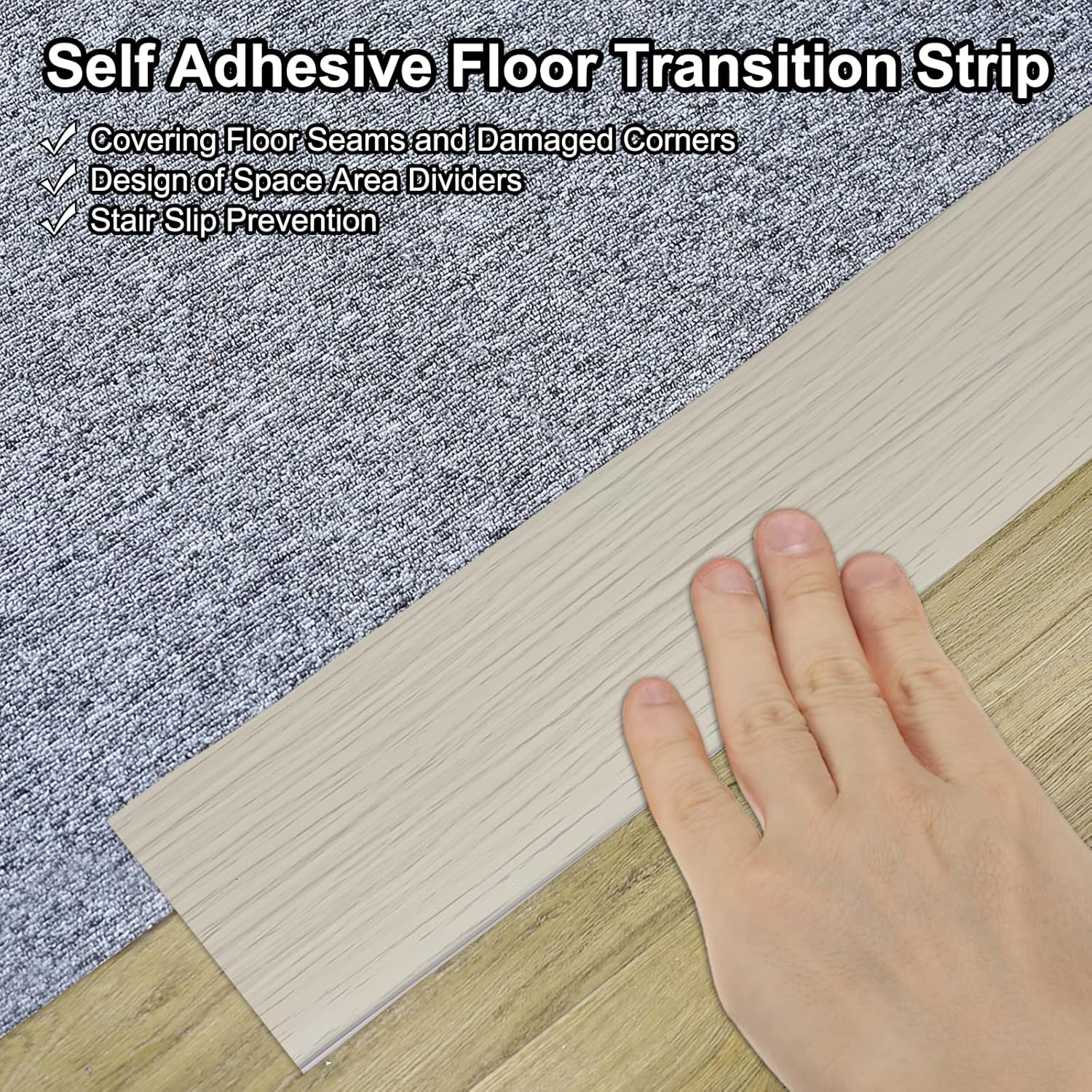 Self Adhesive Floor Transition Strip 10 ft x 3" Vinyl Flat Divider Flooring for Joining Floor Gaps Carpet Transition