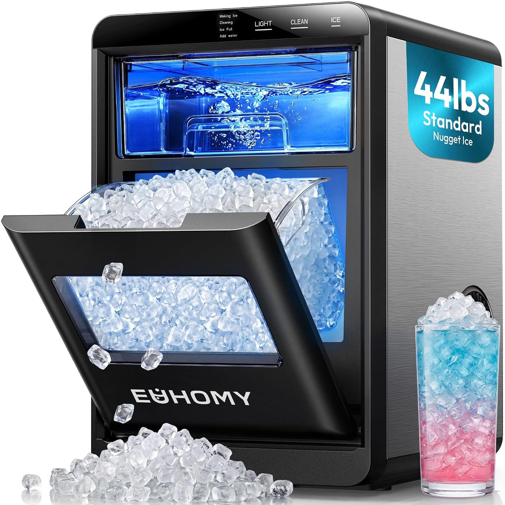 Nugget Ice Maker Countertop, 44lbs/24H, Ready in 7-10Mins, Black