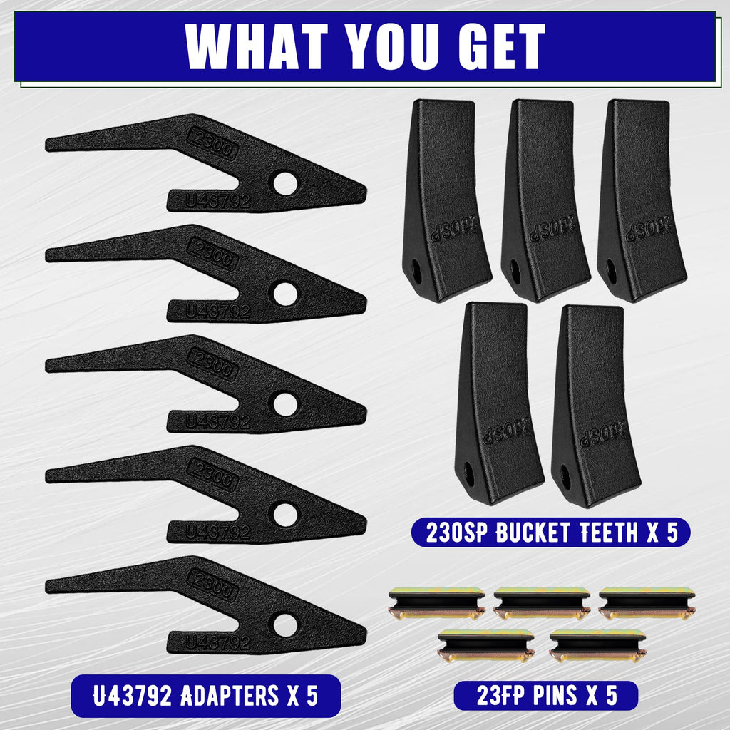 5 Sets 230SP Bucket Teeth & U43792 Bucket Tooth Adapters with 23FP Flex Pin