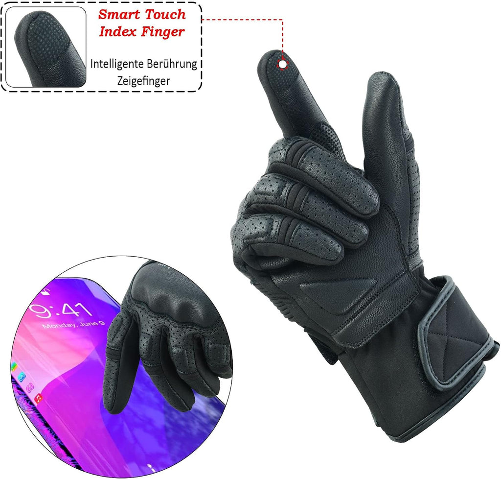 Motorcycle Gloves, Summer Leather Touchscreen Racing Gloves, Black, Unisex Adults, Motorcycle Enthusiasts Adults