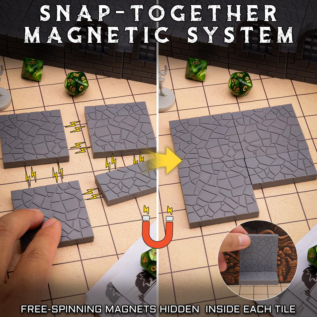 Magnetic Dungeon Tiles, 58 PCS Modular Terrain Set for RPGs, Basic Set