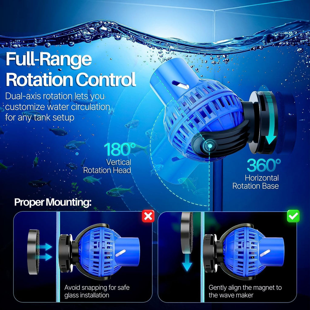 Blue Aquarium Wave Maker, 1100 GPH Circulation Pump for Fish Tanks