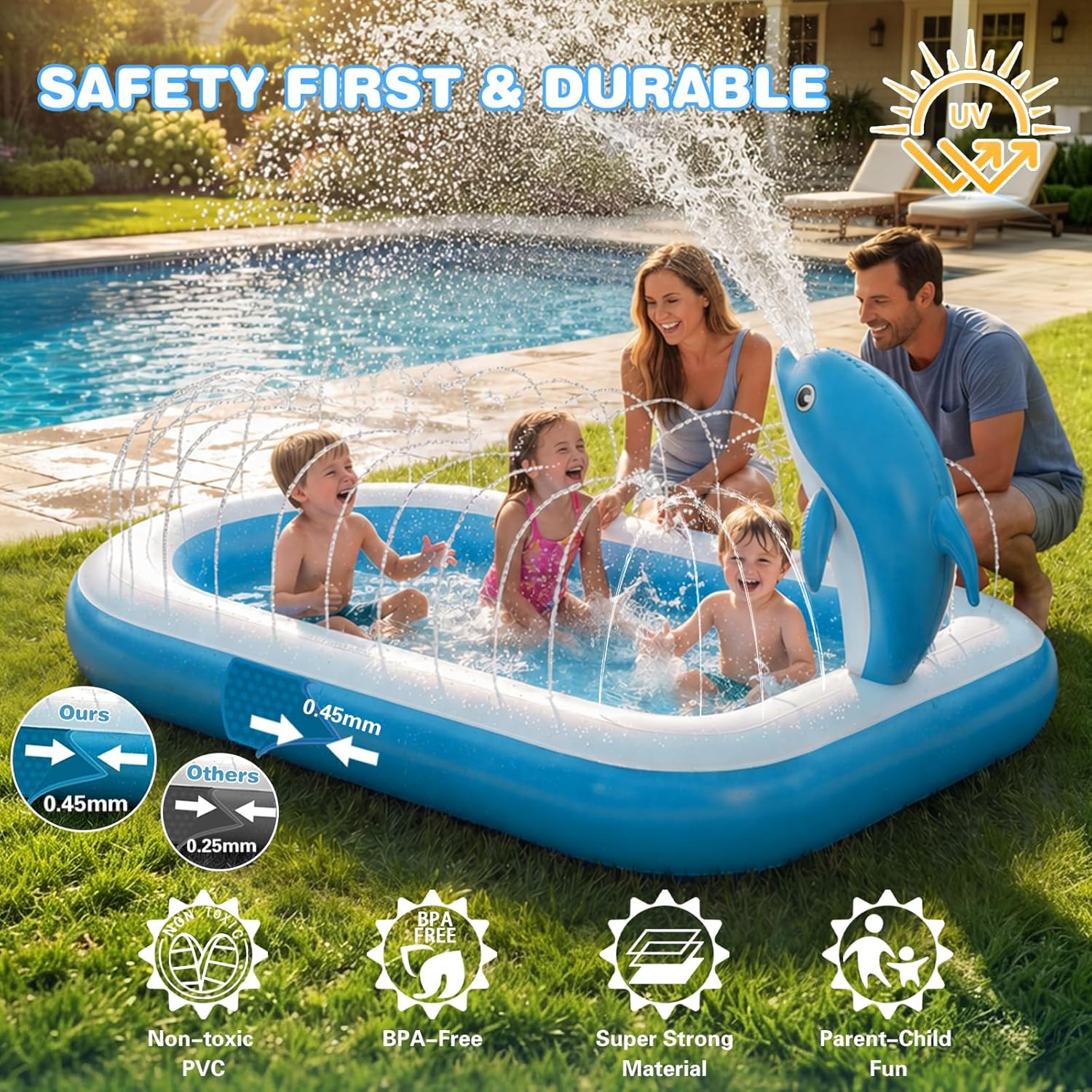 Splash Pads for Toddlers 1-3, Dolphin Toy Sprinkler for Kids, Outdoor Play Mat for Babies, 68" Backyard Inflatable
