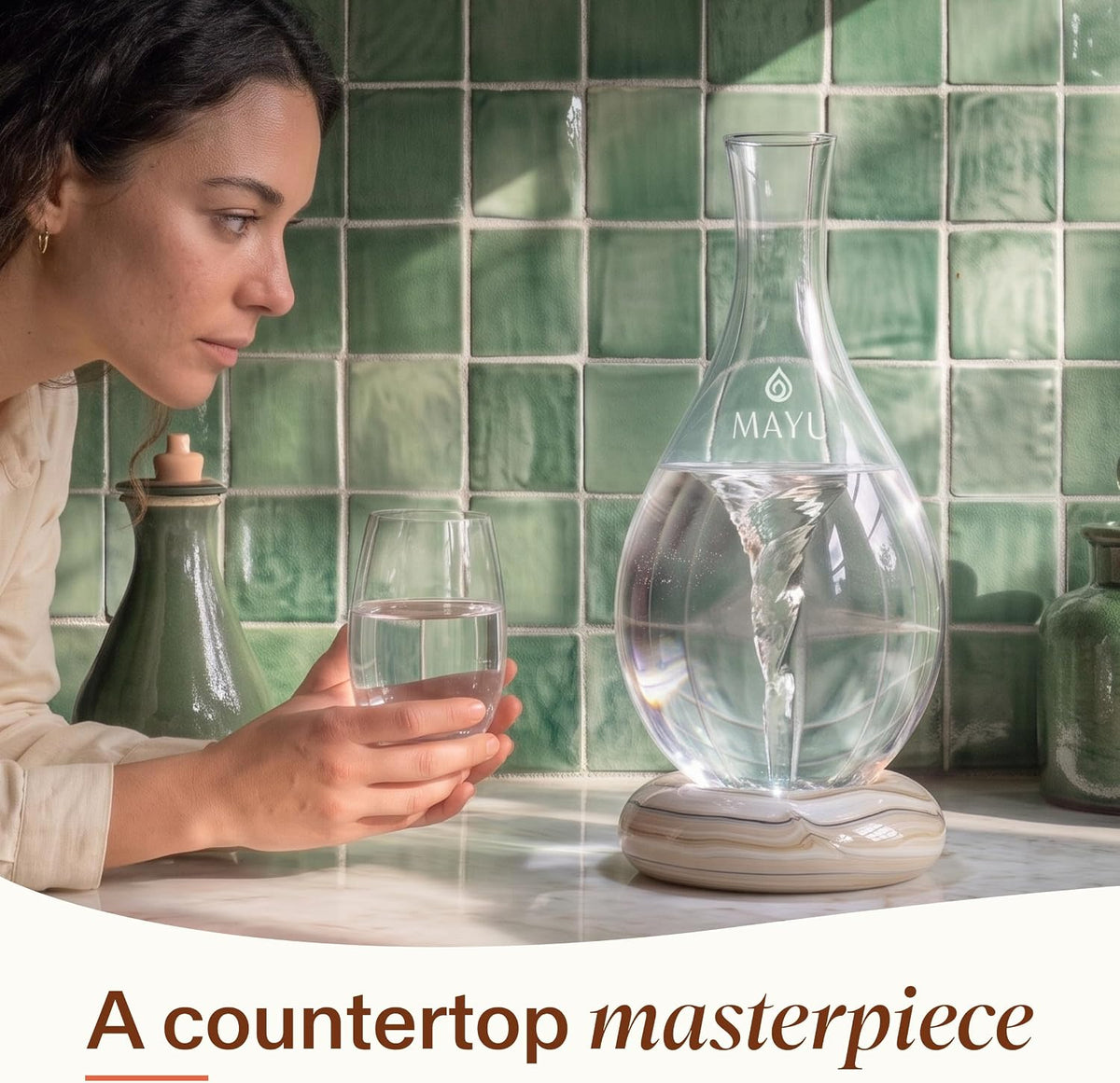 Swirl Structured Water Device, Pitcher & Rechargeable Base, Graystone