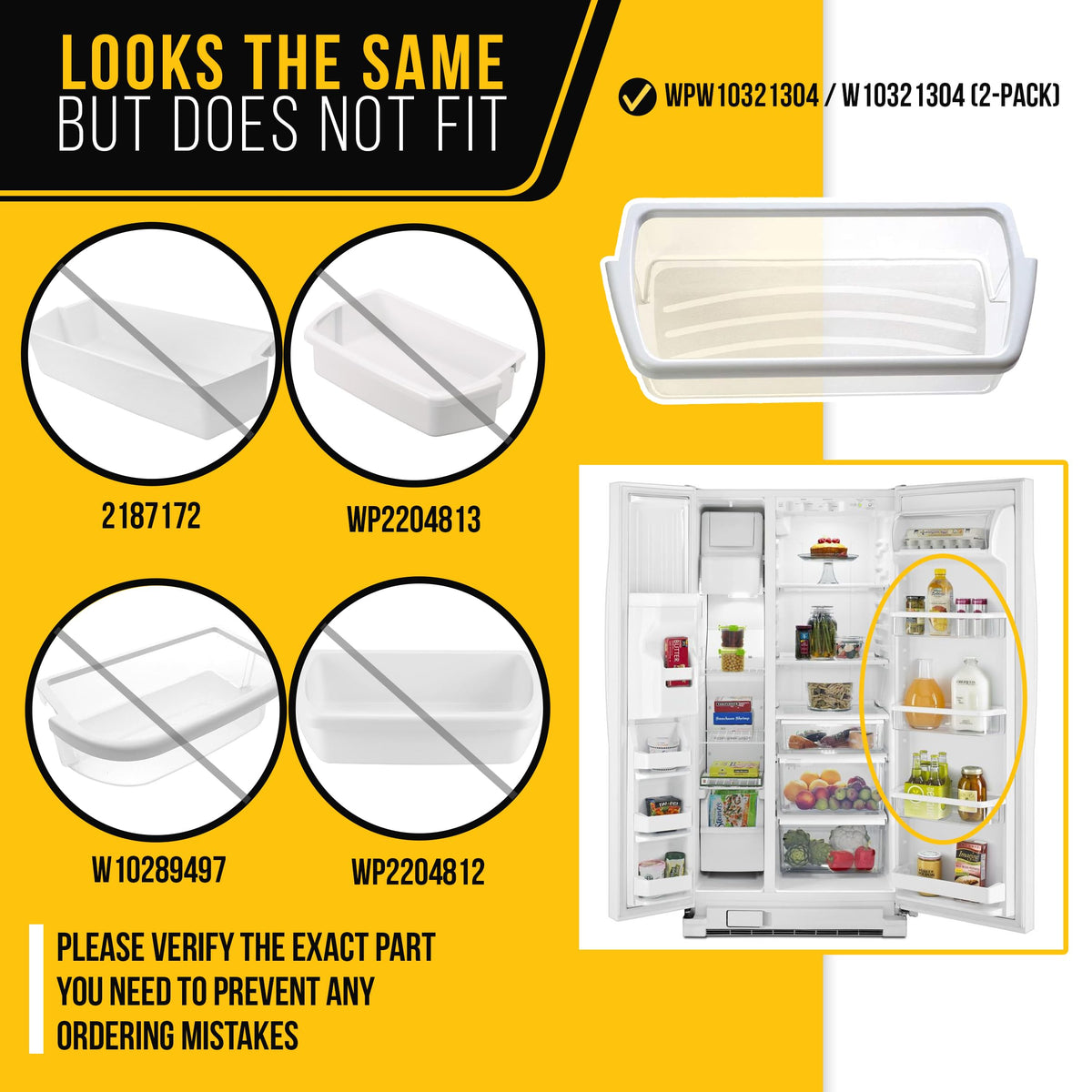 Refrigerator Door Shelf Bin for Whirlpool WRS342FIAM00 (2-Pack)