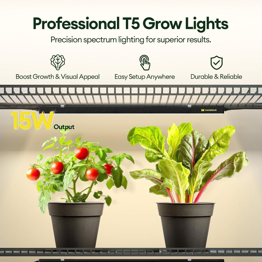 T5 Grow Lights for Indoor Plants 2FT, Red-Enhanced Full Spectrum 5000K Grow Light, 60W(4 x 15W), Grow Light Strips