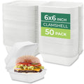 Clamshell Food Containers with Lids [6x6 50-Pack] Disposable To Go Containers, Biodegradable Sugarcane To Go Boxes