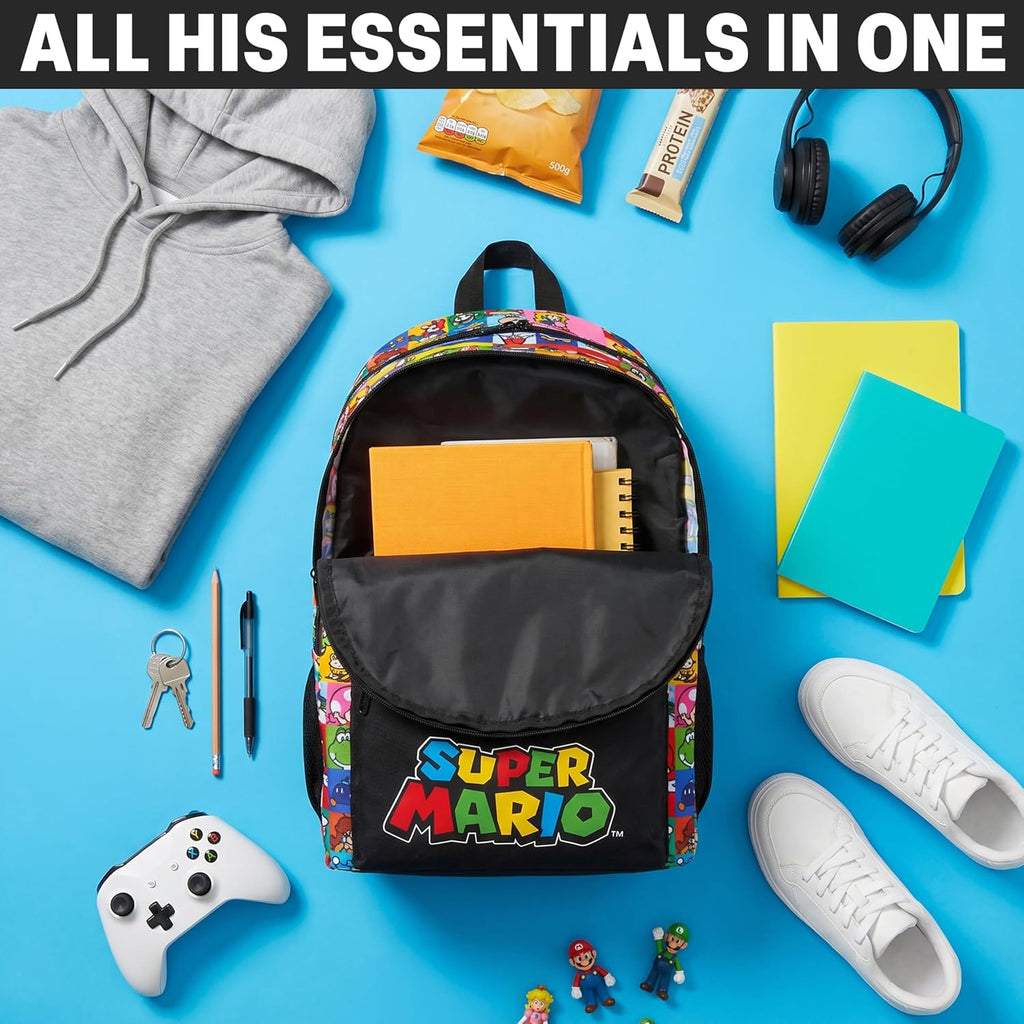 Super Mario Kids Backpack, Boys Lightweight 18 in Book Bag, Adjustable Padded Straps Travel School Bag, Gamer Gifts