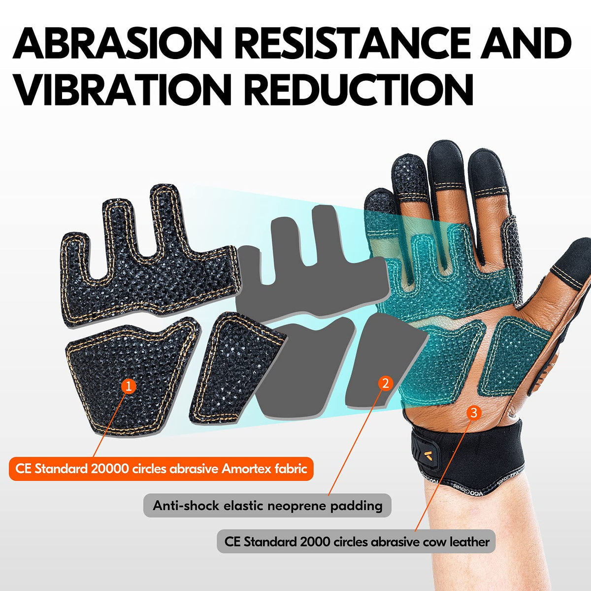 Men's Leather Impact Anti-Vibration Mechanic Gloves(CA7722WR,L)