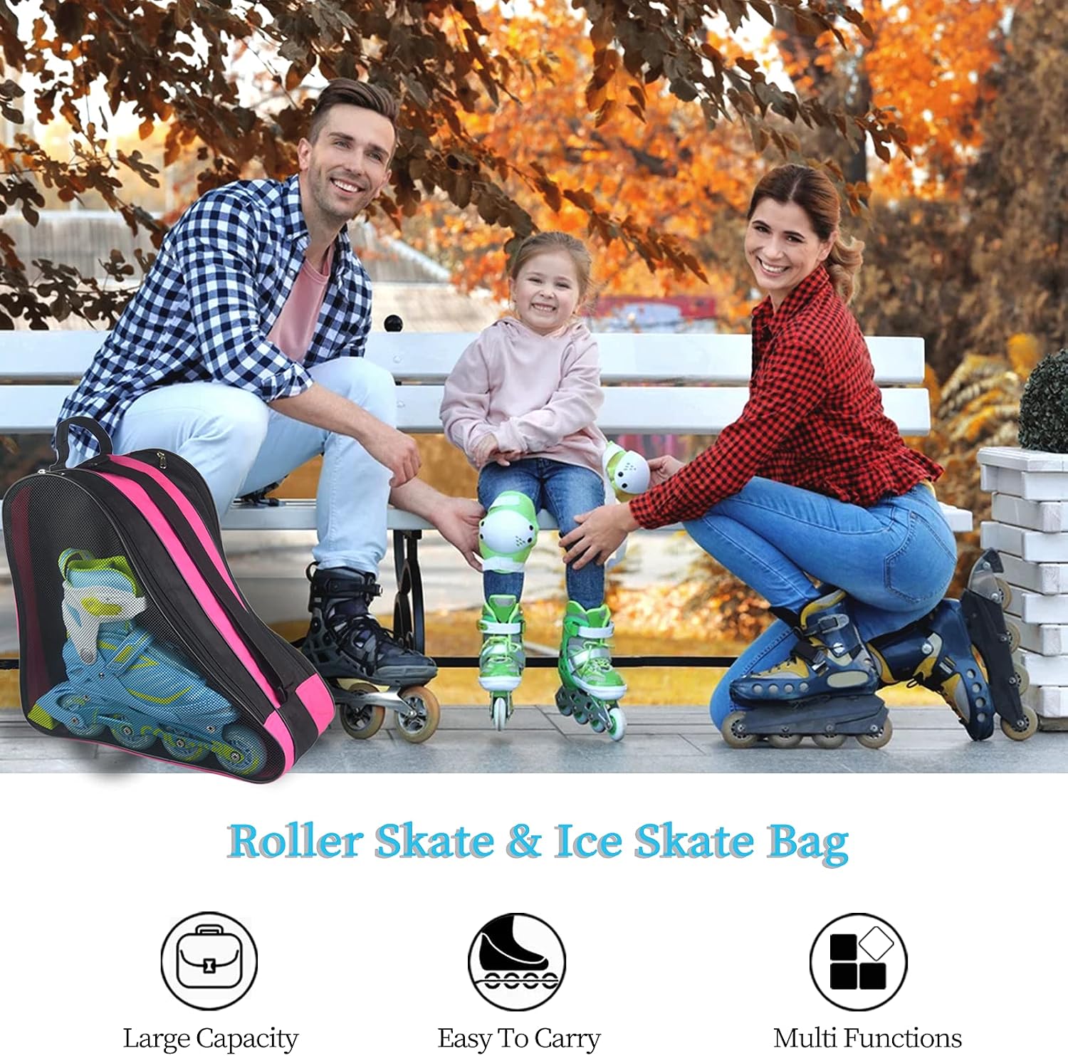 Ice Skate Bag - Large Capacity Skating Bag Fits Quad, Inline and Most Roller Skates