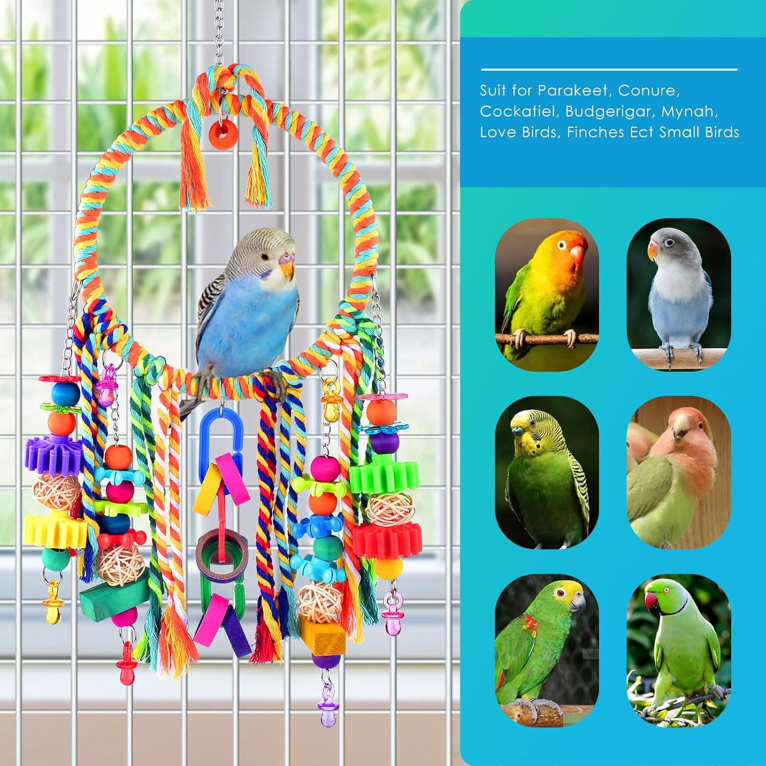 Bird Toys, Bird Swing Toy Bird Perch with Colorful Chewing Toys, Suitable for Lovebirds, Finches, Parakeets