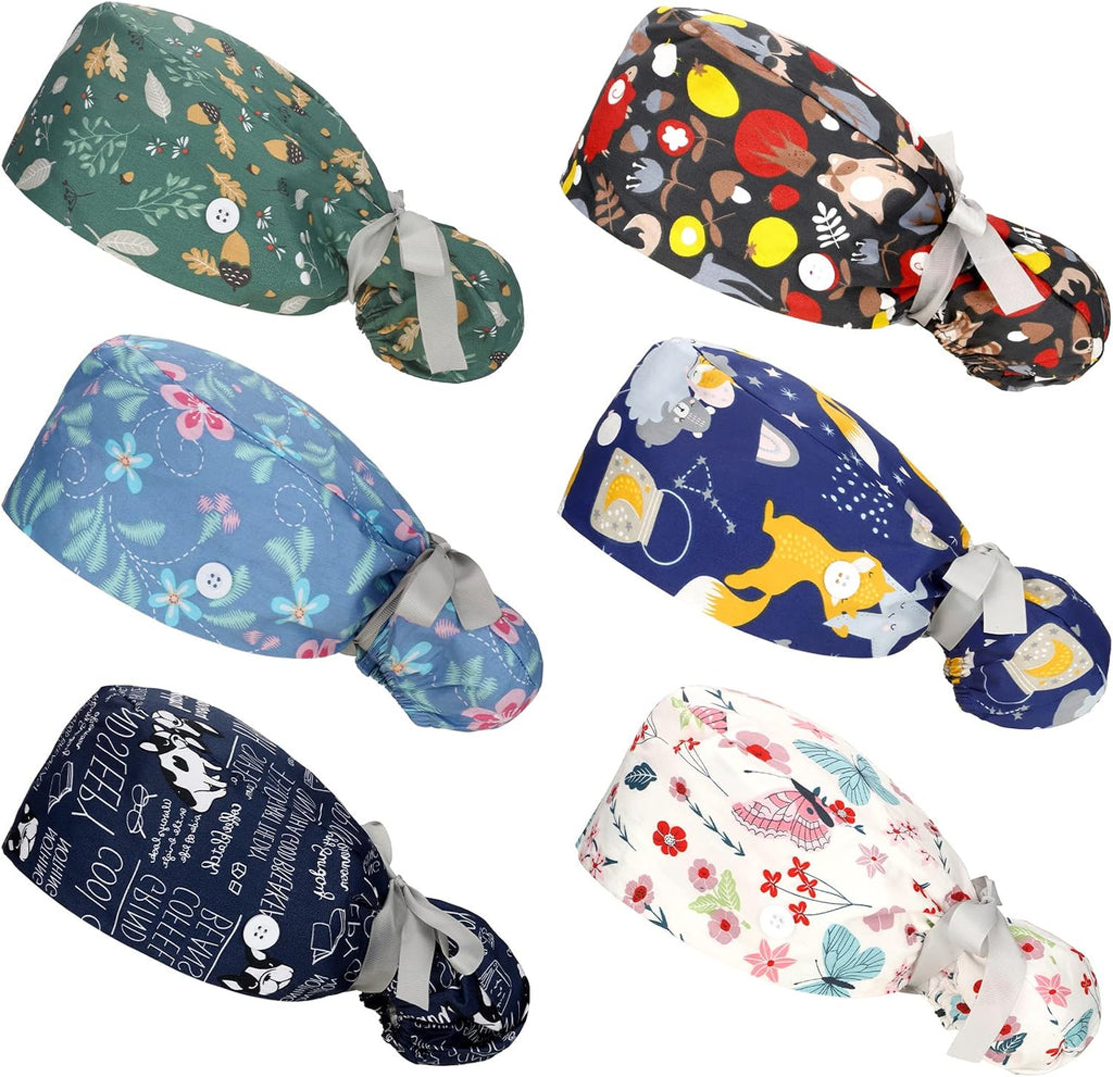 6 Pcs Scrub Caps Women with Buttons