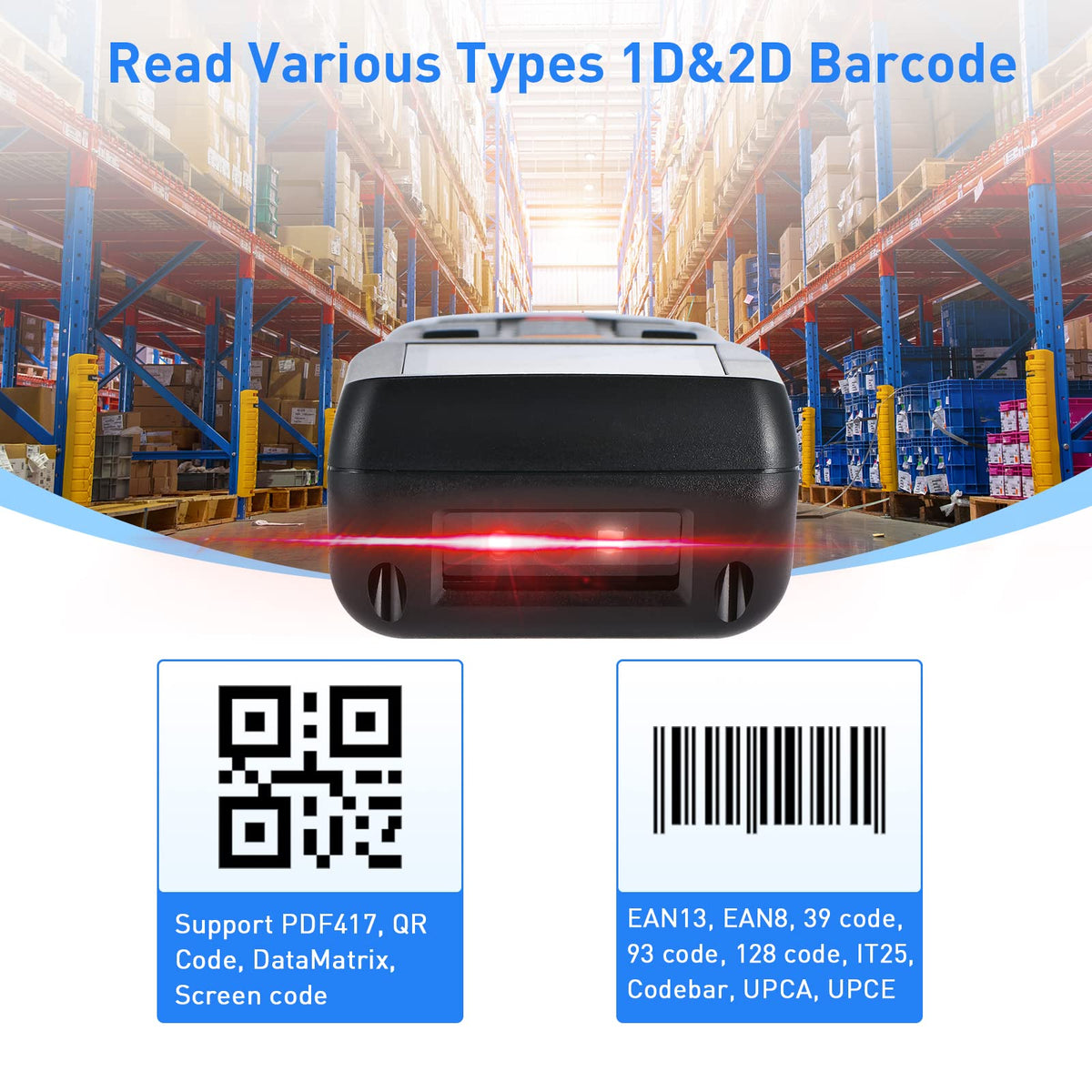 Inventory Scanner, Wireless Barcode Scanner 1D&2D&PDF417 Portable Handheld QR Barcode Reader for Collector Data