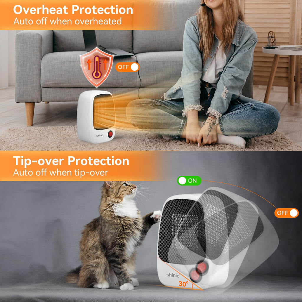 Ceramic Portable Mini Space Heater for Office Desk,2 Pack,White