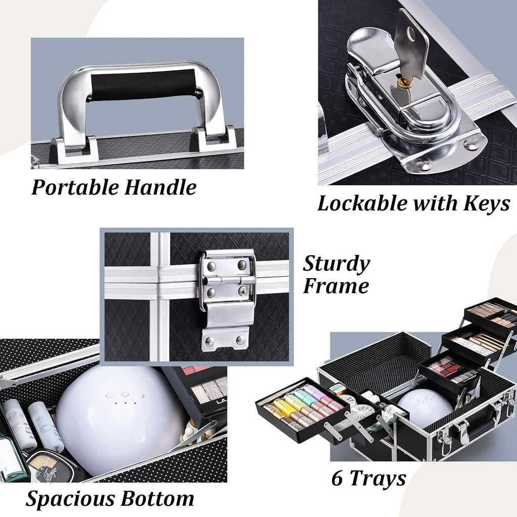 Makeup Train Case Makeup Case 11.8 Inch Large Cosmetic Box Organizer Travel Storage Professional Make Up Train