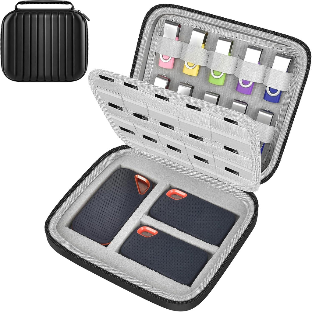 Hard Drive Case with DIY Foam for SanDisk for Samsung for Seagate | Dual DIY Sponge Layers, 30 SD Card Slots with