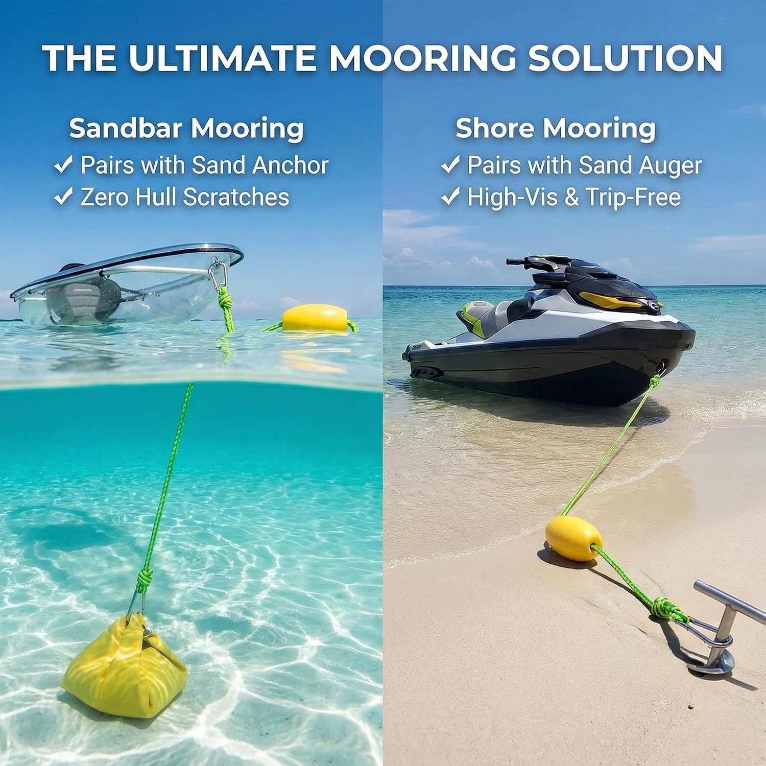 Kayak Tow Line, Drift Sock Anchor Rope for Fishing Boats and Buoys | 316 Stainless Clips, Anchor Rope and Buoy for