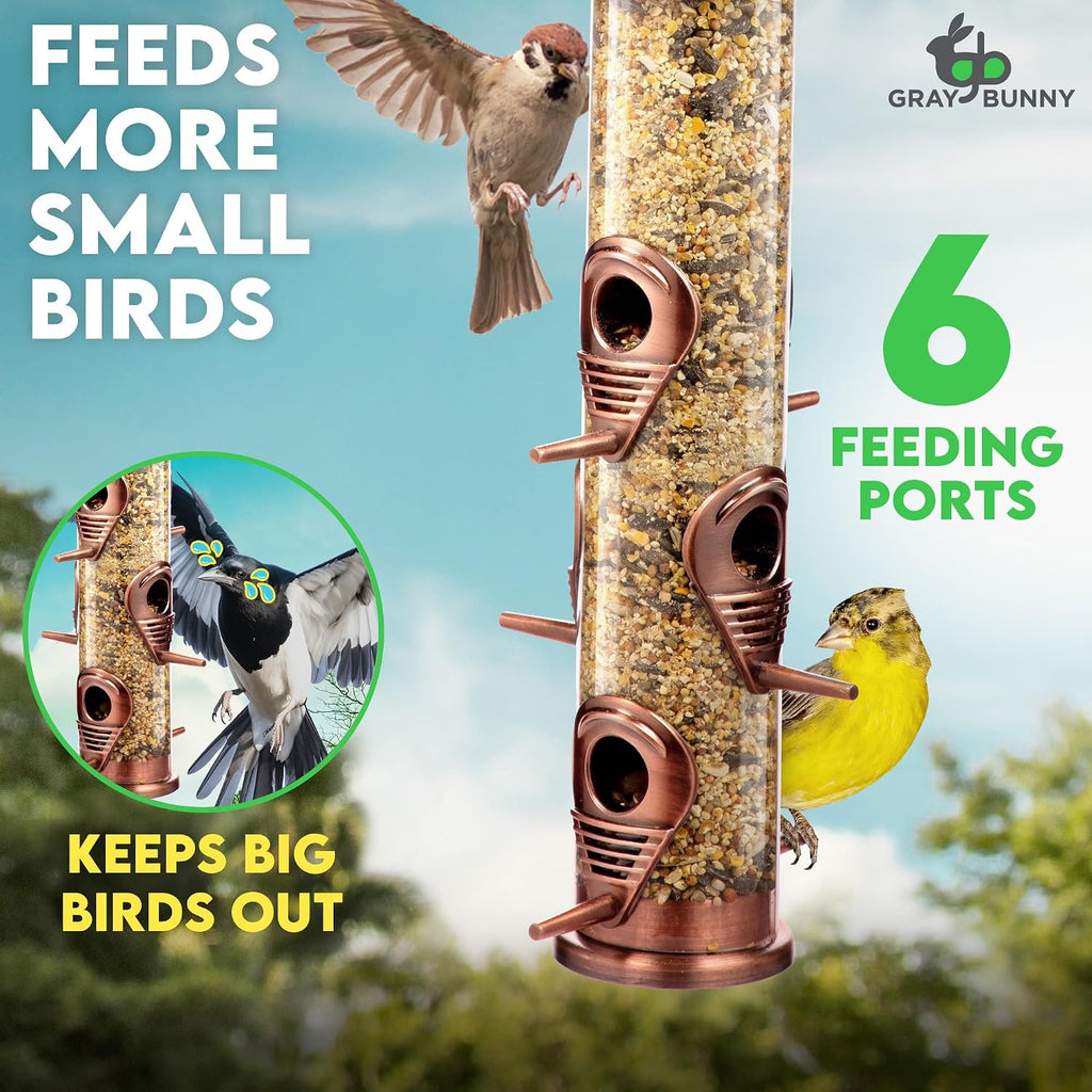 Squirrel Proof Bird Feeders for Outdoors 6 Port Metal Tube
