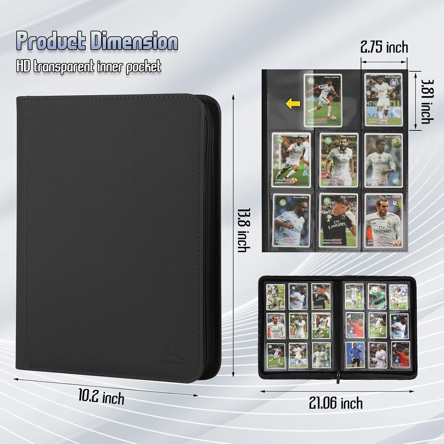 9 Pocket Card Binder - 540 Capacity with Zip Closure Premium, Double-Sided,Sturdy & Sleek PU Leather Protector for