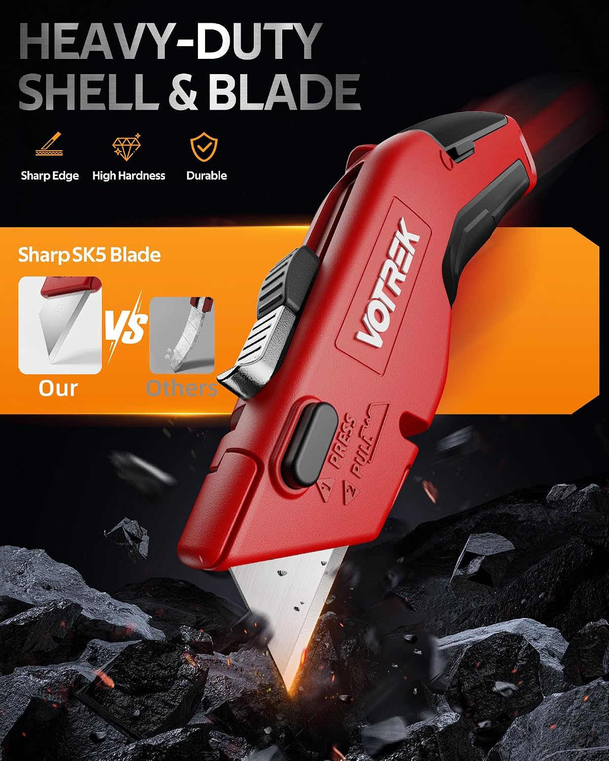 Box Cutter Utility Knife, [2-in-1] Retractable Box Cutter, Safety Heavy Duty Sharp Razor Knife for Home & Warehouse
