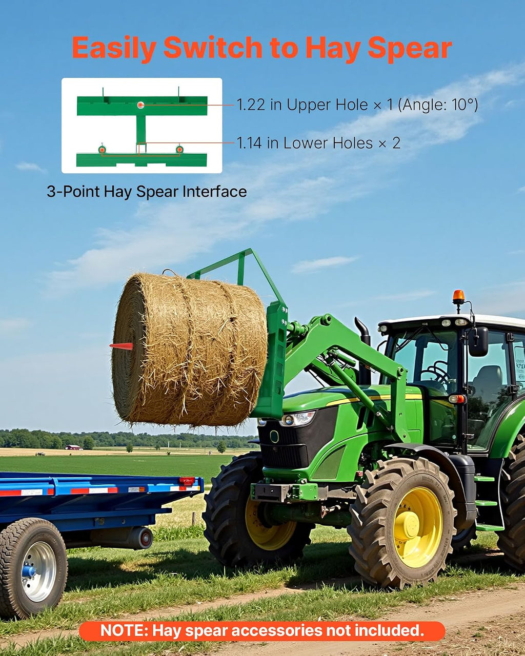 Skid Steer Pallet Forks, 50" Pallet Fork Frame with 48" Fork Blades, 2-inch Hitch Receiver & Spear Sleeves, Rated