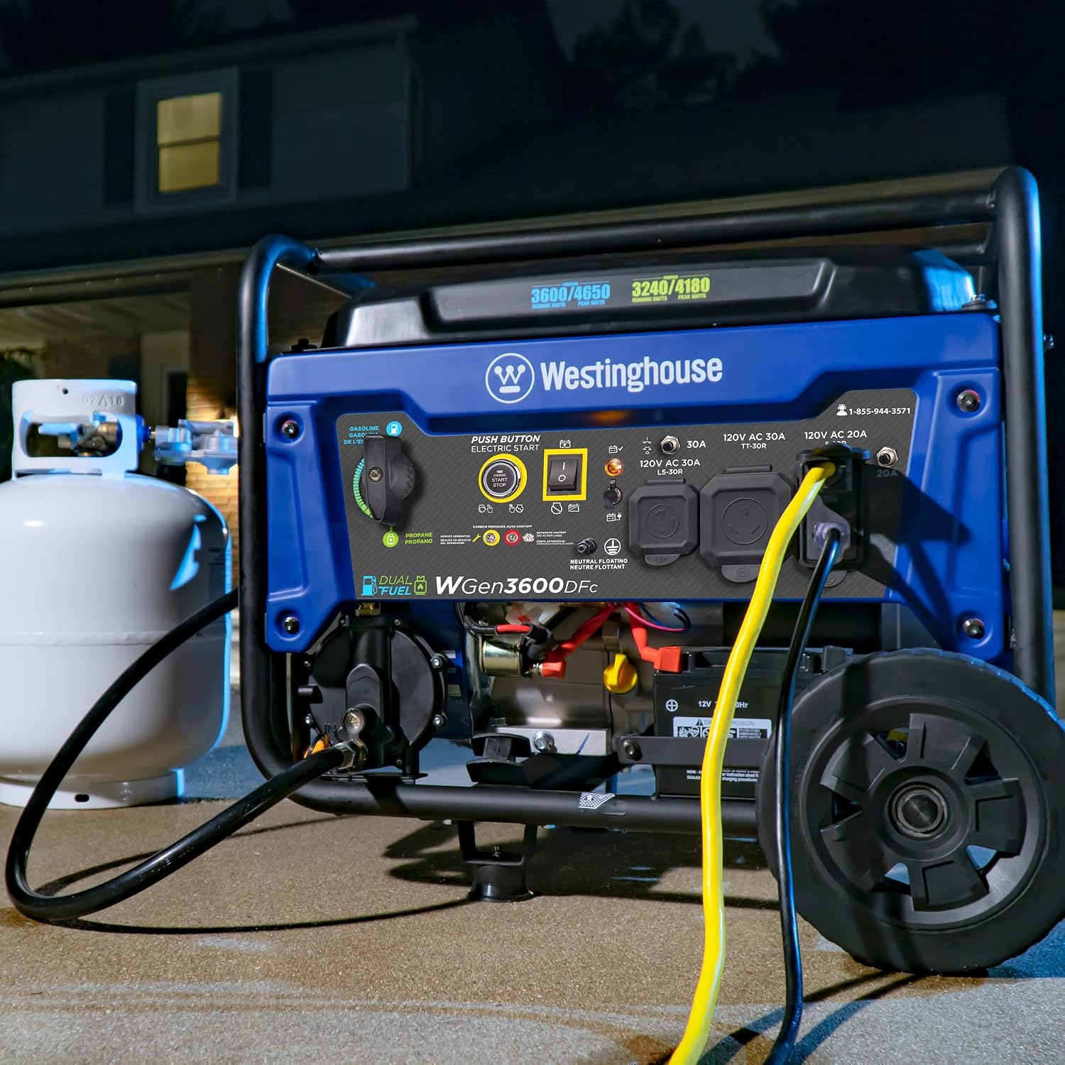 4650 Peak Watt Dual Fuel Portable Generator, Remote Electric Start with Auto Choke, RV Ready 30A Outlet, Gas &