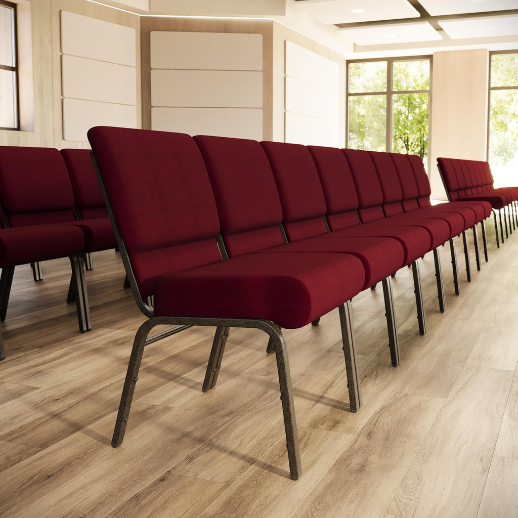 4 Pack HERCULES Series 21''W Stacking Church Chair in Burgundy Fabric - Gold Vein Frame