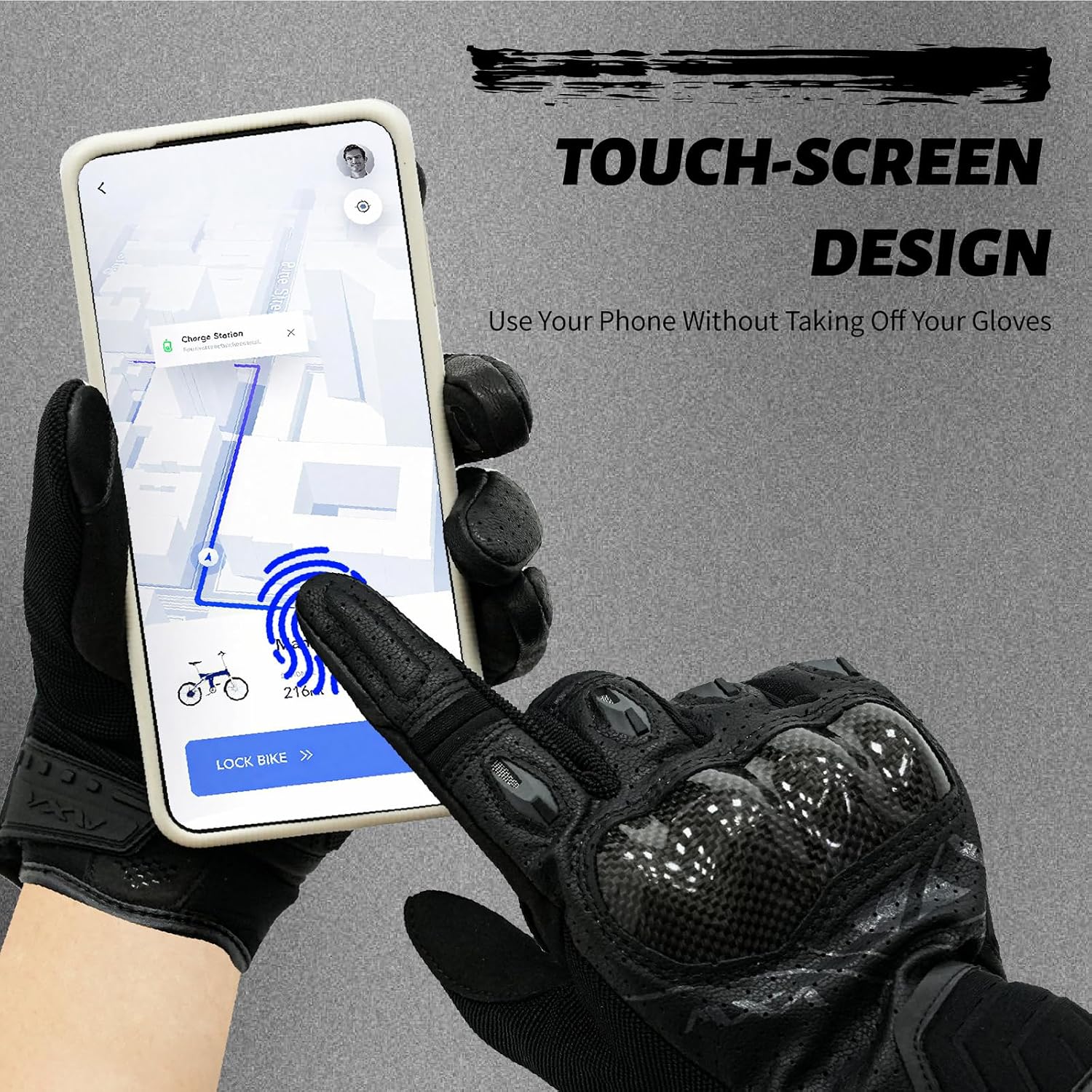 Motorcycle Gloves for Men Women - with Palm Sliders&Knuckle Guards, Touchscreen Design, Faux Leather for Motorcross