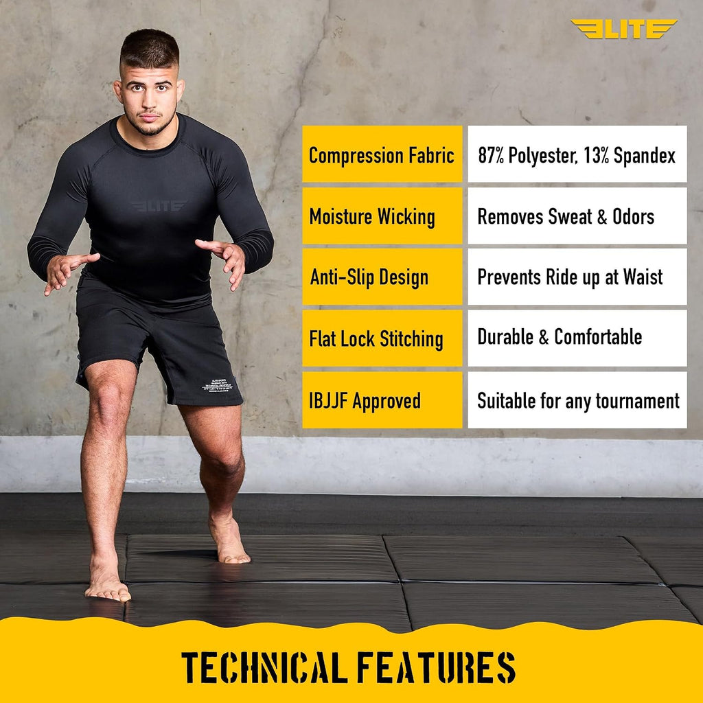 Men's Jiu Jitsu BJJ Rash Guard, Long Full Sleeve Compression Shirt for Sports Nogi Training