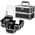 Makeup Case Organizer Cosmetic Box Storage Portable Makeup Train Case with Mirror 2 Trays Travel Vanity Box for