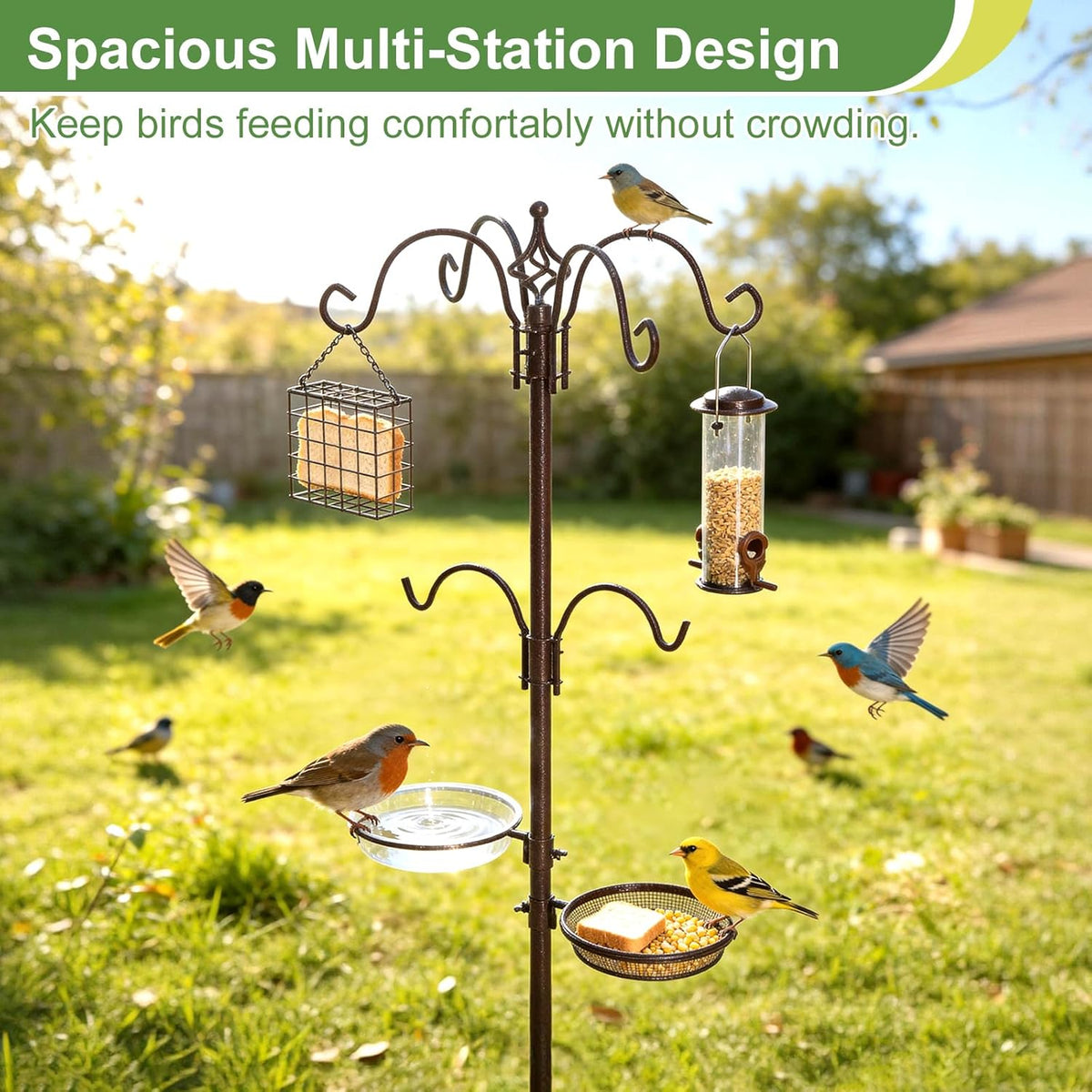 83" Bird Feeding Station Kit with Multiple Hooks, Heavy Duty Metal Bird Feeding Station with Seed Tray & Mesh Basket
