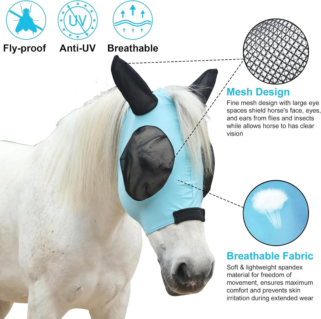 Elastic Fly Mask for Horse with Ear, Equine Fly Mask UV Protection
