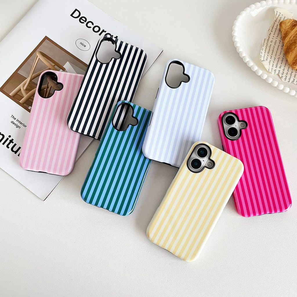 Compatible with iPhone 16 Case, Cute Fashion Aesthetic Striped Pattern Cover for Women, Shockproof Soft TPU and Hard