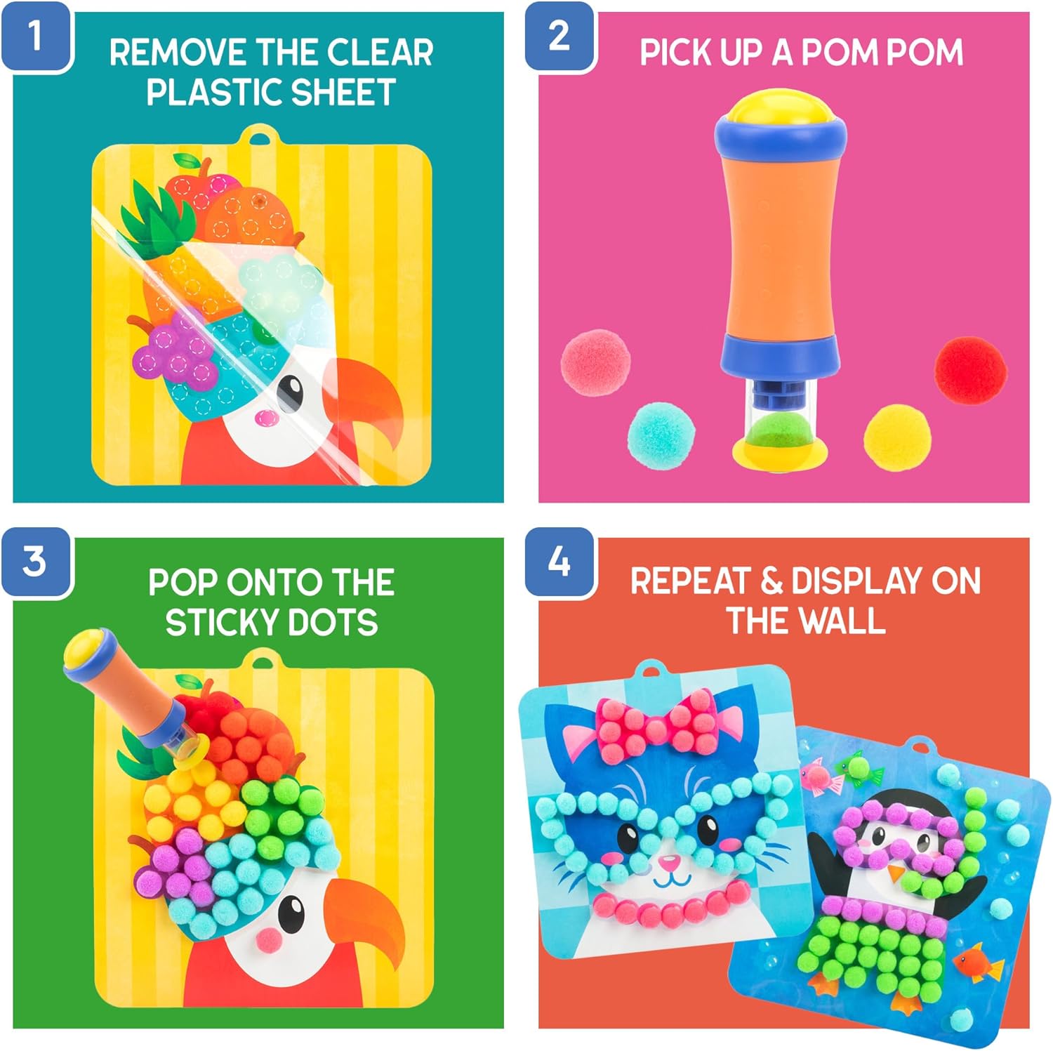 Pom Pom Kit: Animal Dress Up - Arts and Crafts for Kids 4-6, DIY Arts & Crafts Kits, Kids No Mess Activities