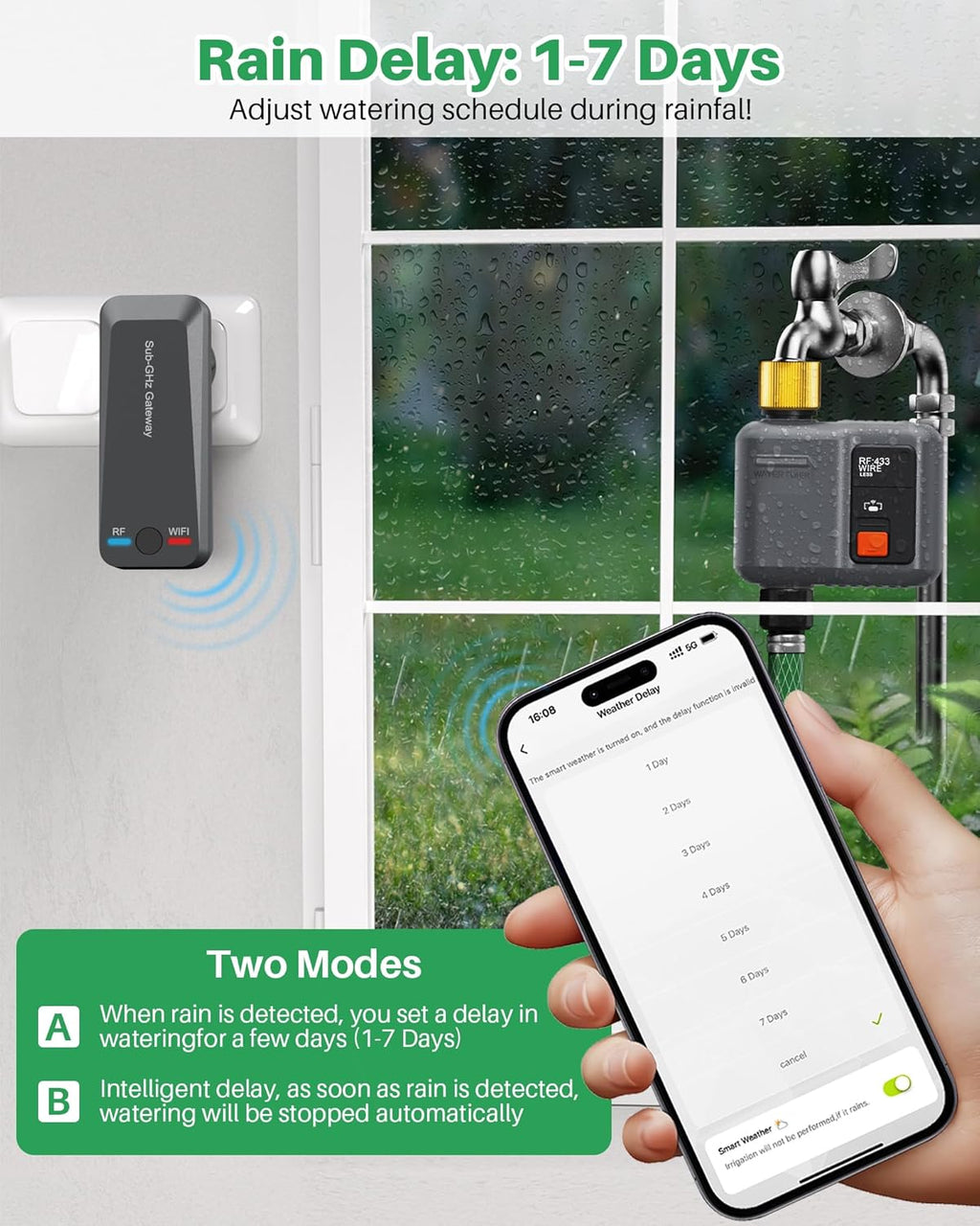 WiFi Water Timer for Garden Hose,WiFi Sprinkler Controller with 984ft Range | Strong Wall Penetration, Alexa & Google