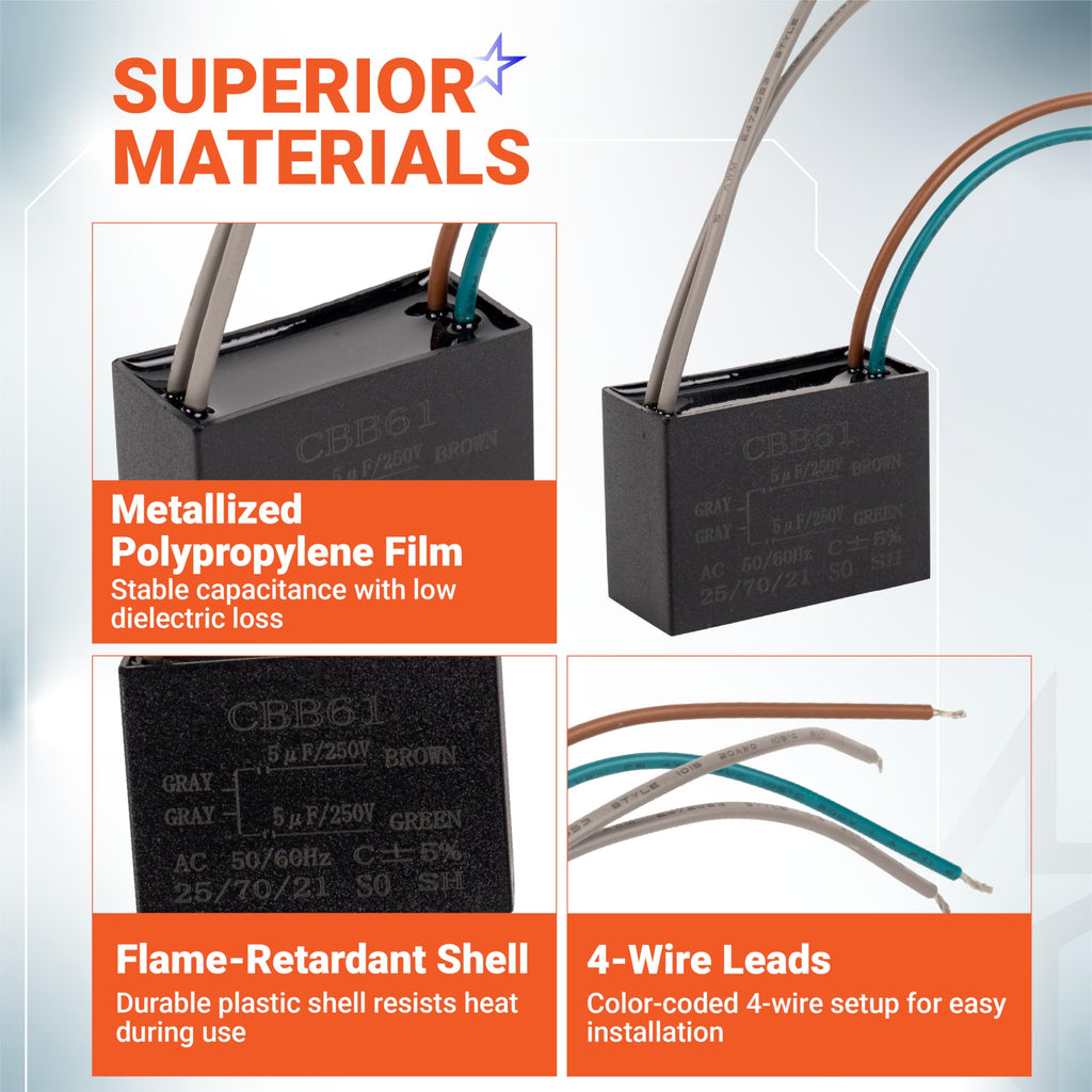 CBB61 5+5uF 4-Wire Ceiling Fan Capacitor 250V