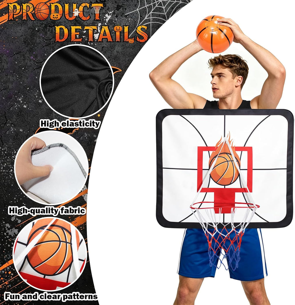 Adult Basketball Hoop Costume, Wearable Backboard Costume with Inflatable Basketball, Funny Sports Theme Halloween