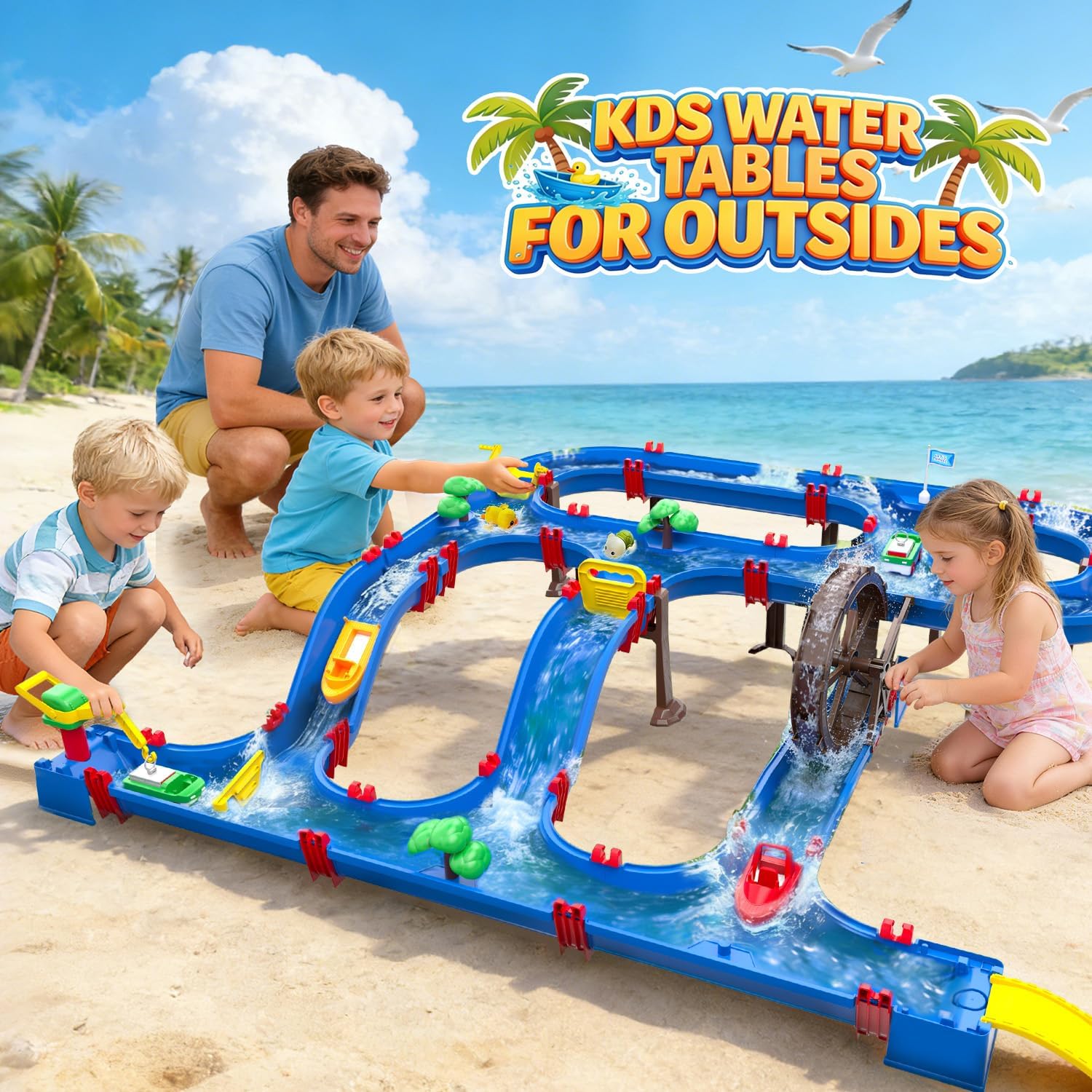 Double-Tier Watermill Summer Toy, 120 PCS DIY Water Table Toys for Kids, Girls, Boys 4-6 Years, Outdoor Water Toys