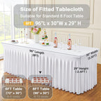 6 Pack Spandex White Tablecloths for 8 Foot Rectangle Tables, Stretchy Table Cloths 8ft Fitted Table Cover Desk Skirt