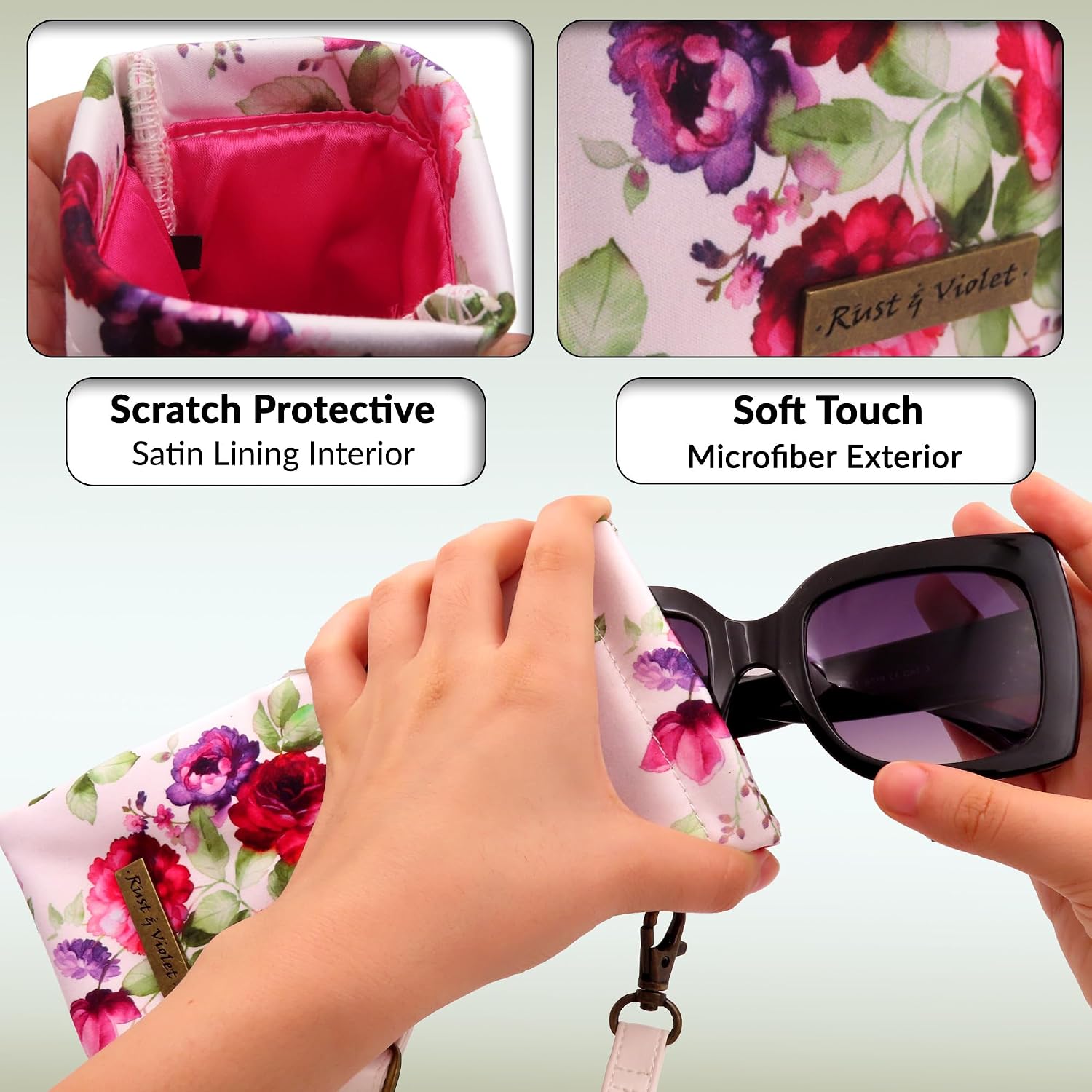 Soft Crossbody Sunglasses Case, Large to XL Squeeze Top Glasses Pouch, Women Eyeglass Holder Sleeve Travel Bag