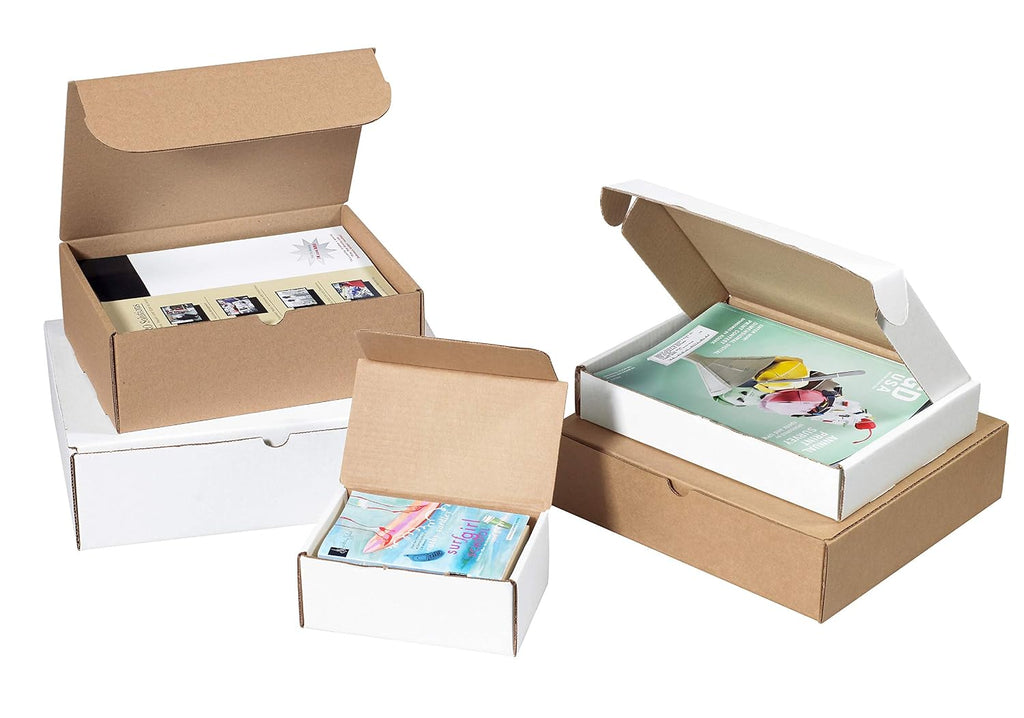 BFMFL964 Deluxe Literature Cardboard Mailers, 9 x 6 1/4 x 4 Inches, Corrugated Die-Cut Shipping Boxes, Medium White
