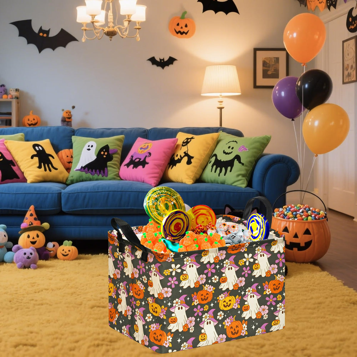 Halloween Pumpkin Ghost Storage Basket, Foldable Toy Organizer Bin
