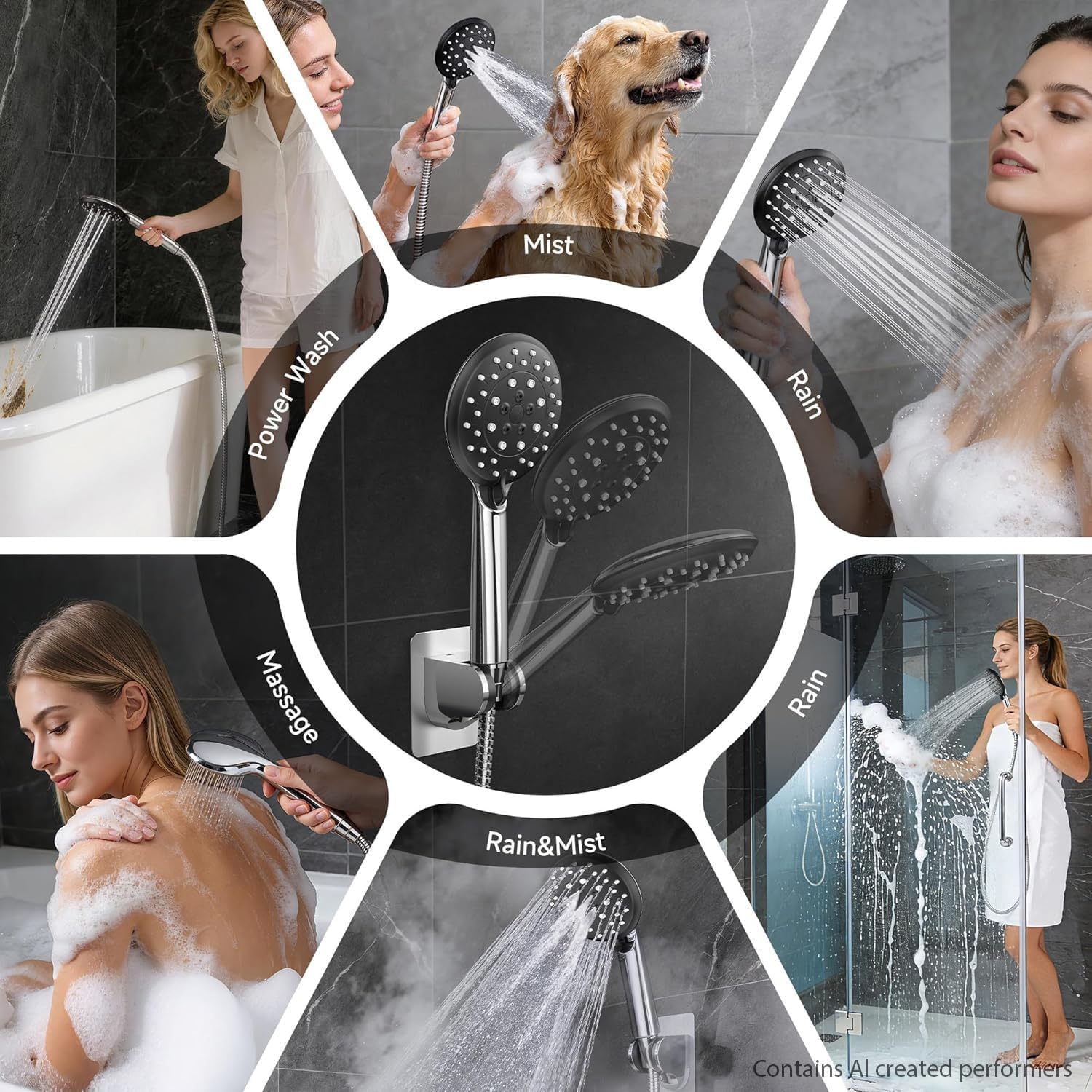 11.8" High Pressure Shower Head with Handheld, Metal Core Fittings | Handheld Shower Heads with Multi Spray Modes
