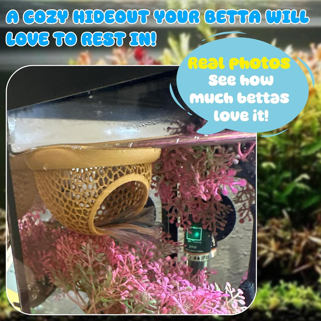 Floating Betta Hide & Shrimp Cave – 3D Printed Aquarium Hammock, Feeder & Rest Spot – Floating Betta Log & Cave Decor