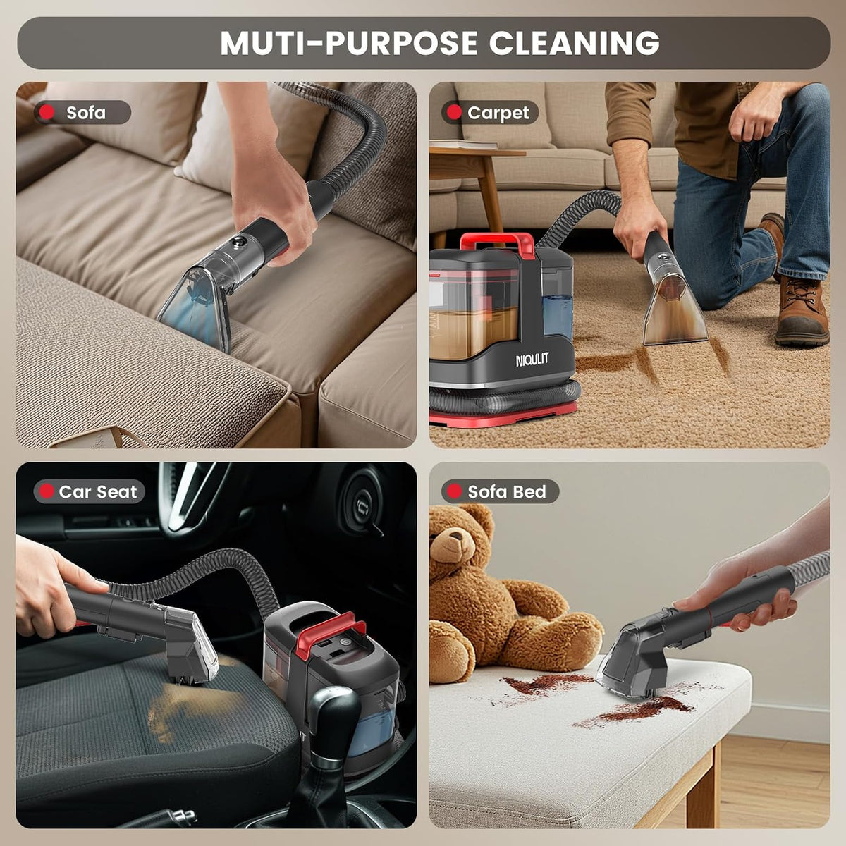 Portable Spot Cleaner Machine for Carpet & Upholstery,15 Kpa Strong Suction Furniture Cleaner Machine for Pet Stain