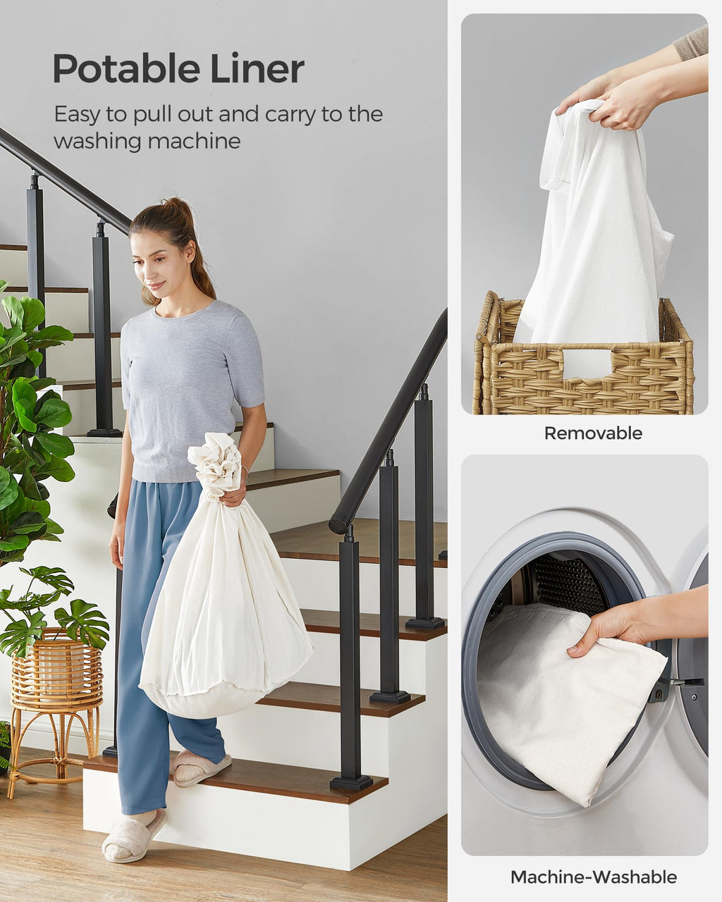 Rolling Laundry Hamper with Lid, 140 L Synthetic Rattan