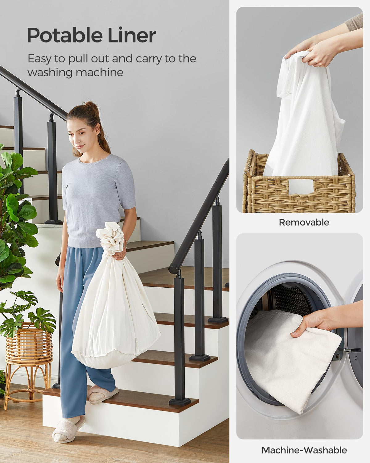Rolling Laundry Hamper with Lid, 140 L Synthetic Rattan