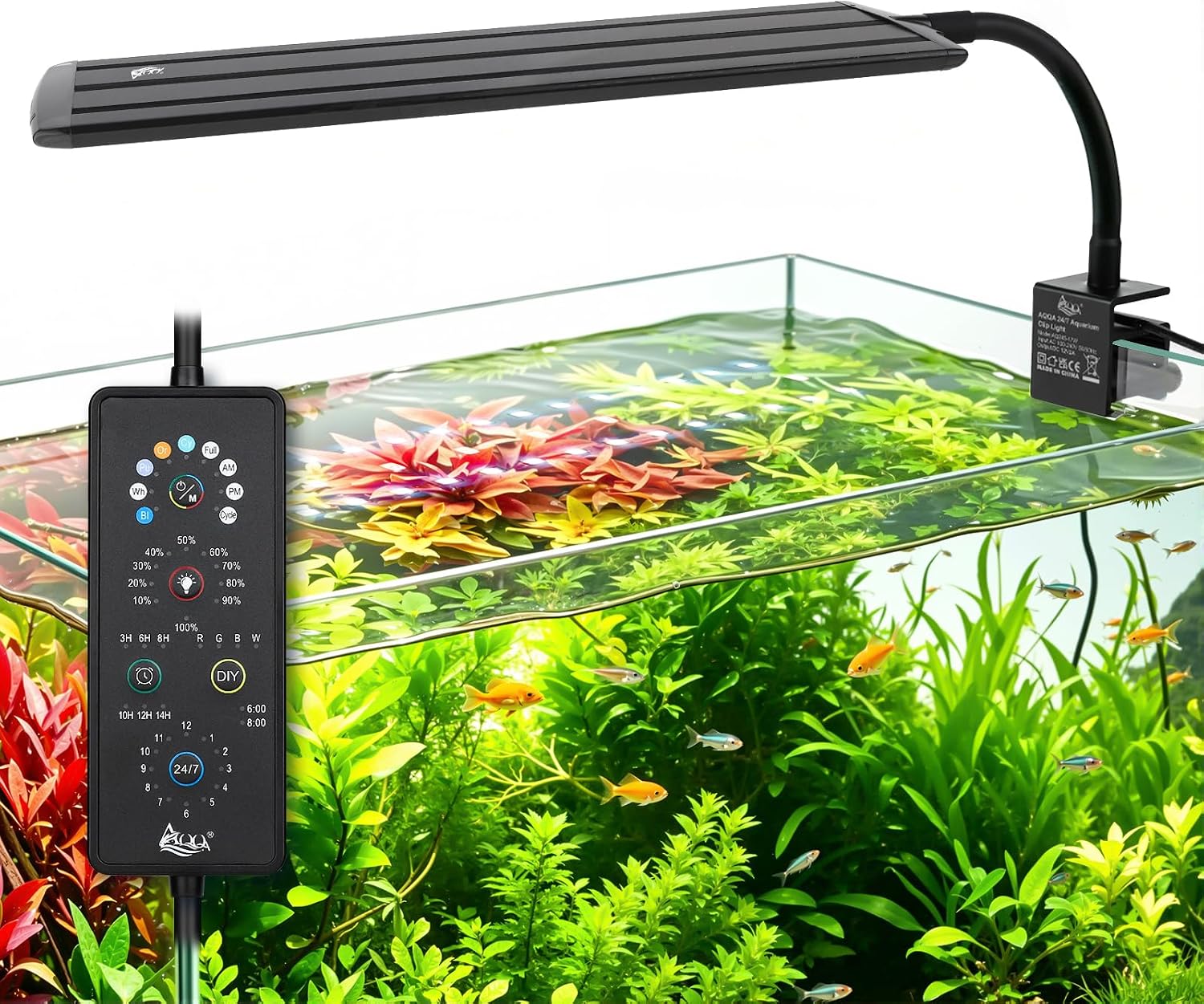 Clip On Aquarium Light for Plants Full Spectrum Fish Tank Light | 24/7 Natural Mode & DIY RGBW Mode, 6 Timer